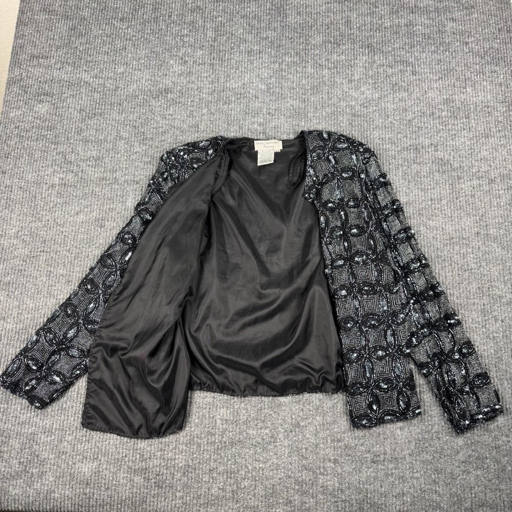 Vtg Papell Evening Jacket Womens L Silk Beaded Sequin Art Deco Formal Open Front
